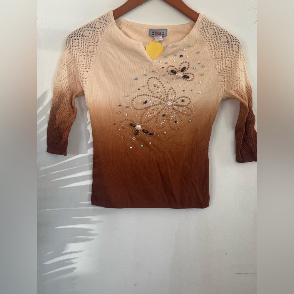 Vintage Y2K, Embellished Ombre Brown Beaded Top